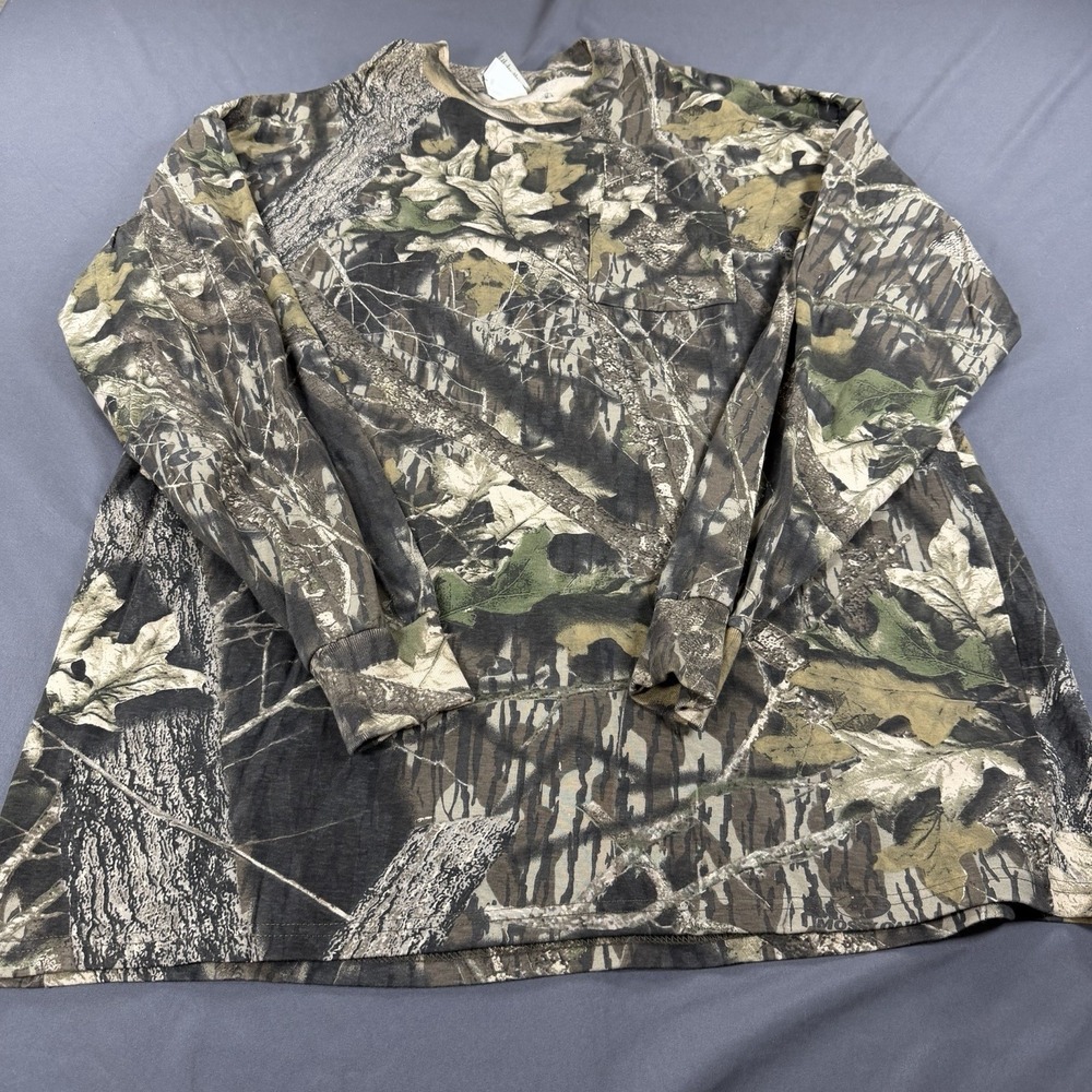 Vintage 90s Jerzees Outdoors‎ Camo Mossy Oak Long Sleeve T-Shirt Size XL